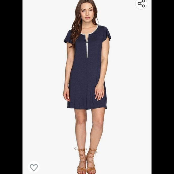Kensie XXL Blue French Terry Short Sleeve Drapey Shirt Dress Lounge Coastal - Picture 1 of 9